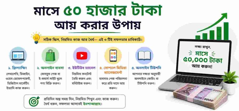 মাসে ৫০ হাজার টাকা আয় করার উপায় – সেরা ৯টি